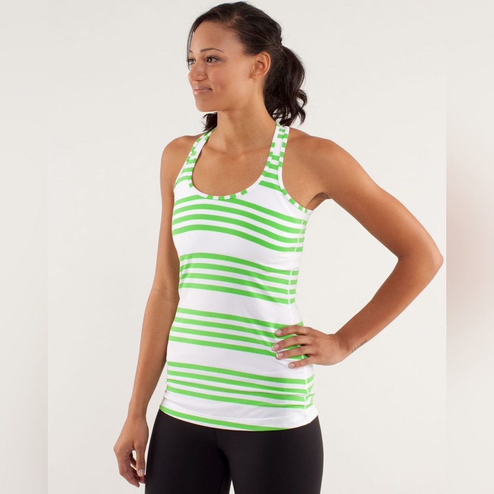 Lululemon Athletica Green and White Striped Tank Top